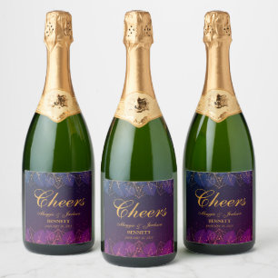 Delicate Purple and Gold Leaves Sparkling Wine Lab Label