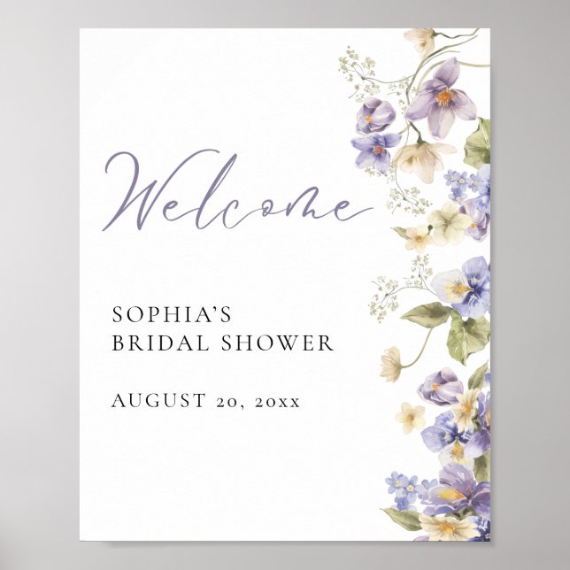 Delicate Purple and White Floral Welcome Sign (Front)