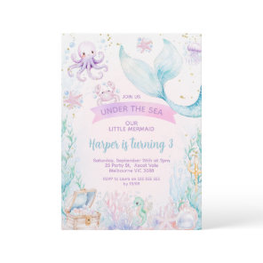 Delicate Purple Blue Little Mermaid Birthday Invitation
