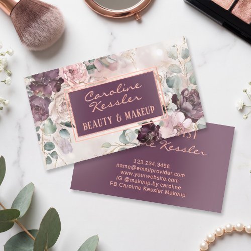 Delicate Purple Blush Pink Sage Green Floral Gold Foil Business Cards