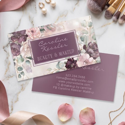 Delicate Purple Blush Pink Sage Green Floral Raised Spot UV Business Card