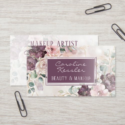 Delicate Purple Blush Pink Sage Green Floral Raised Spot UV Business Card