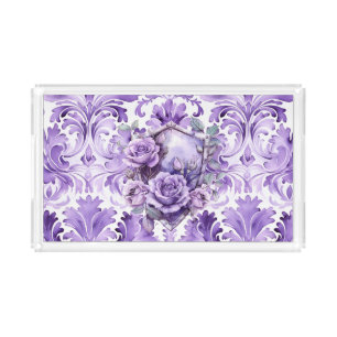 Delicate Purple Damask Shield of Faith Serving Tra Acrylic Tray