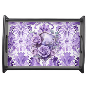Delicate Purple Damask Shield of Faith Serving Tra Serving Tray