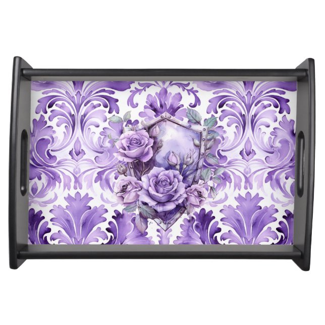 Delicate Purple Damask Shield of Faith Serving Tra Serving Tray (Front)