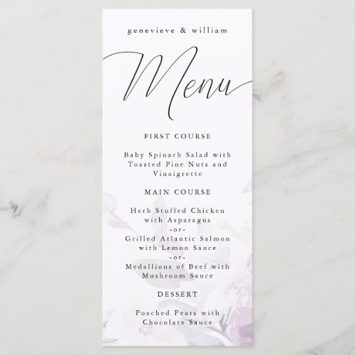Delicate Purple Floral with Calligraphy Menu