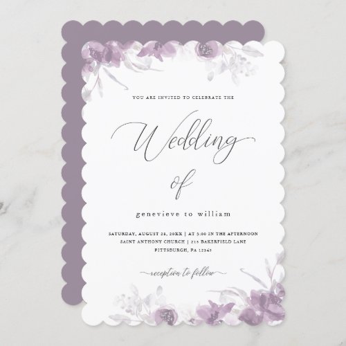 Delicate Purple Floral with Calligraphy Wedding Invitation