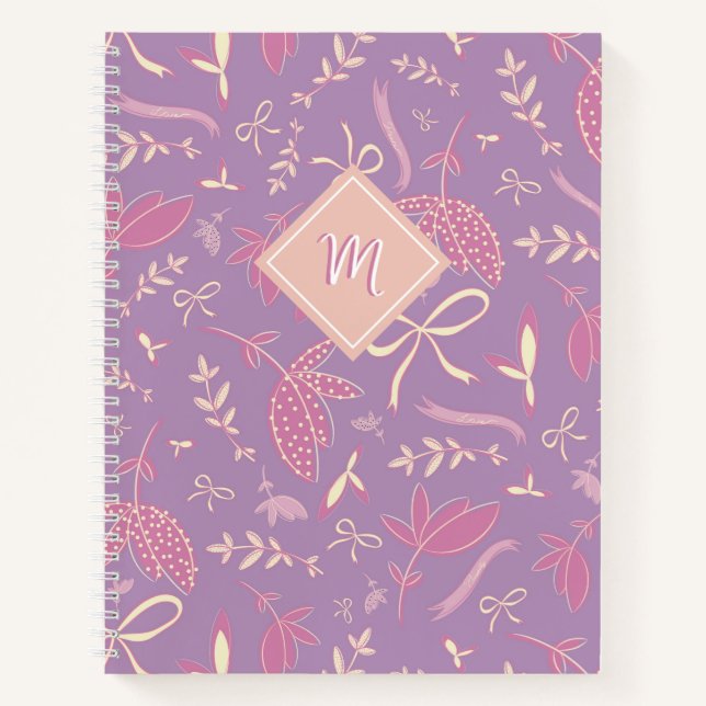 Delicate Purple Florals and Bows Notebook (Front)
