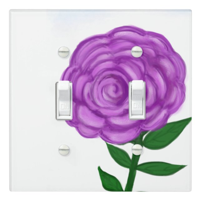 Delicate Purple Flower Green Leaves Light Switch Cover (In Situ)