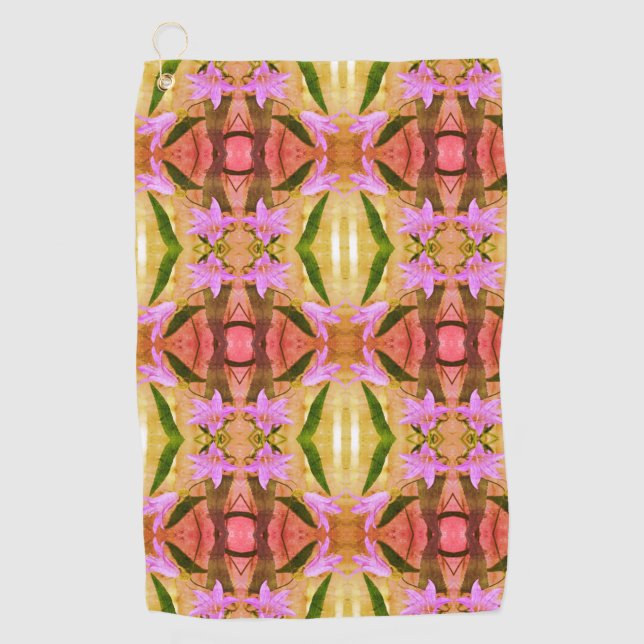 Delicate Purple Flowers Abstract Art Pattern      Golf Towel (Front)