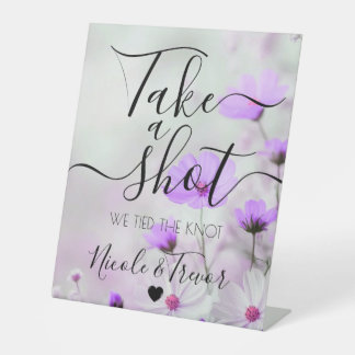 Delicate Purple Flowers Calligraphy Take a Shot Pedestal Sign