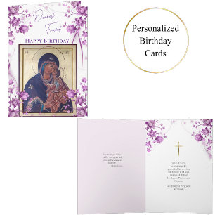 Delicate Purple Flowers Theotokos Birthday  Card