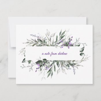 Delicate Purple Flowers With Green Leaves Frame Note Card by dmboyce at Zazzle