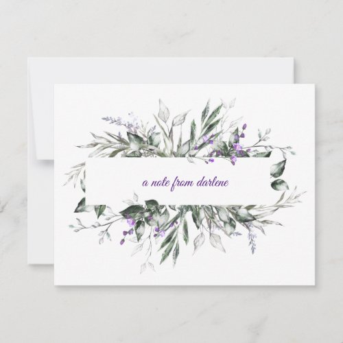 Delicate Purple Flowers with Green Leaves Frame Note Card