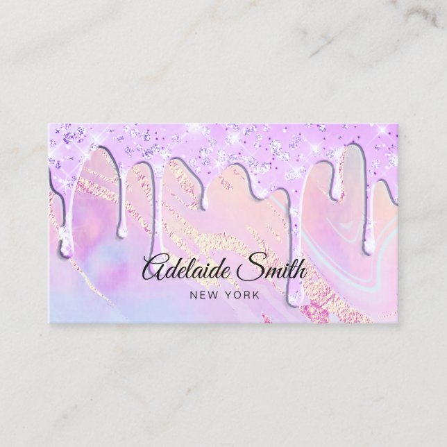 delicate purple glitter drips design business card (Front)