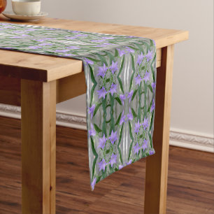 Delicate Purple Lily Flowers Abstract Art Short Table Runner