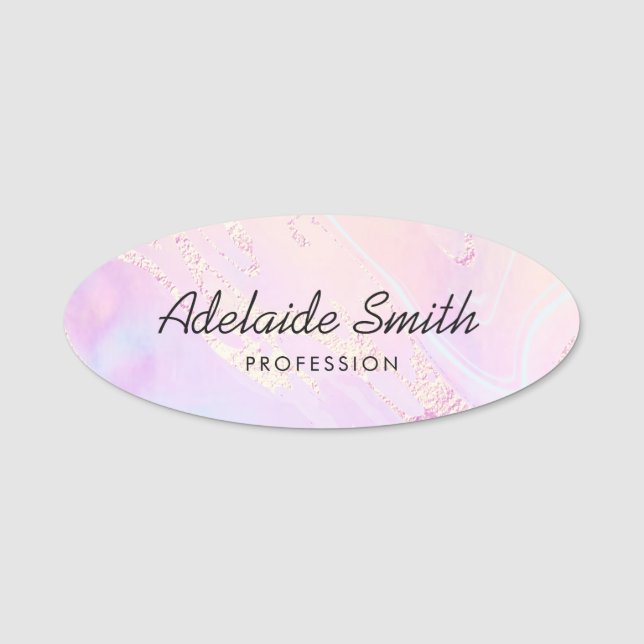 delicate purple pink blue design name tag (Front)