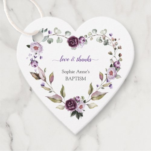 Delicate Purple Pink Peonies Flowers Baptism Favor Tags