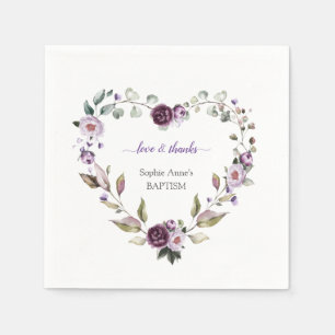 Delicate Purple Pink Peonies Flowers Baptism Napkins