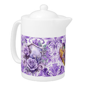 Delicate Purple Shield of Faith Porcelain Teapot