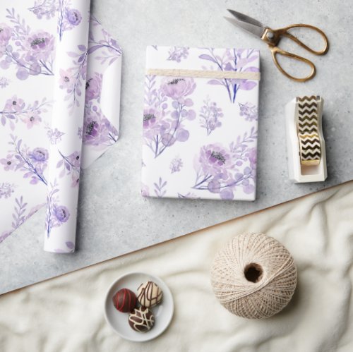 Delicate purple watercolor flowers wrapping paper