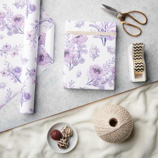 Delicate purple watercolor flowers wrapping paper (Crafts)