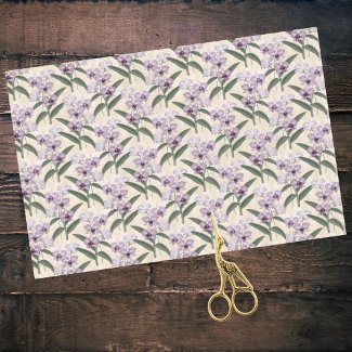 Delicate Purple White Orchids on Vintage Cream