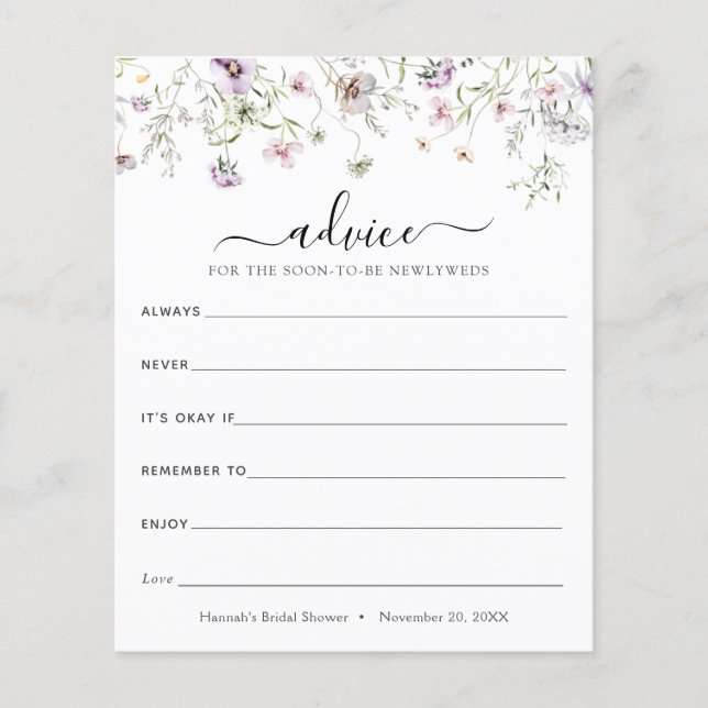 Delicate Purple Wildflower Advice for Newlyweds (Front)