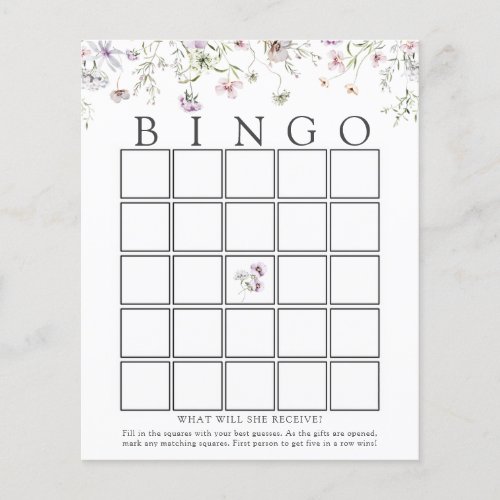 Delicate Purple Wildflower Baby Bingo Game Card