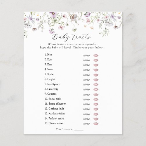 Delicate Purple Wildflower Baby Traits Shower Game
