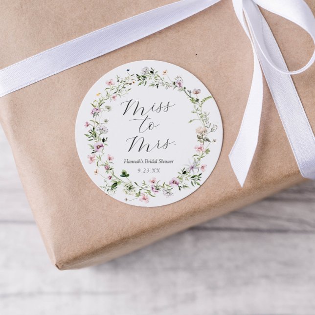 Delicate Purple Wildflower Bridal Shower Classic Round Sticker (Creator Uploaded)