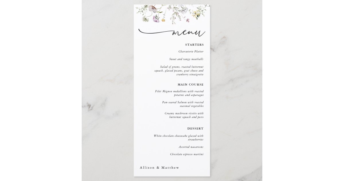Delicate Purple Wildflower Menu | Zazzle