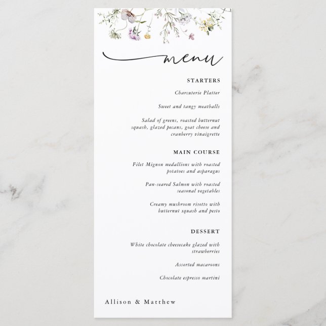 Delicate Purple Wildflower Menu (Front)