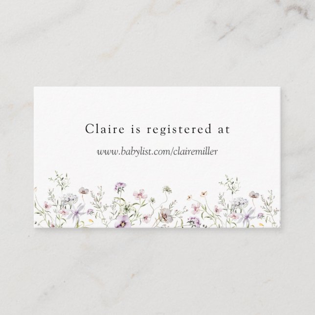 Delicate Purple Wildflower Shower Registry  Enclosure Card (Front)