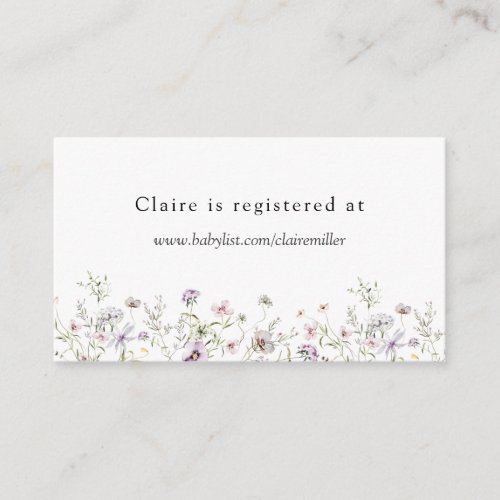 Delicate Purple Wildflower Shower Registry  Enclosure Card