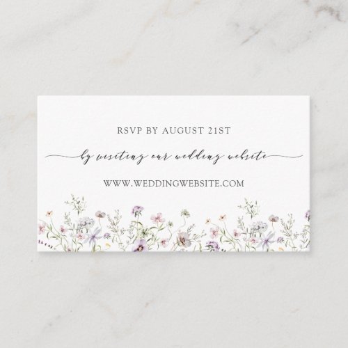 Delicate Purple Wildflower Wedding RSVP Online Enc Enclosure Card