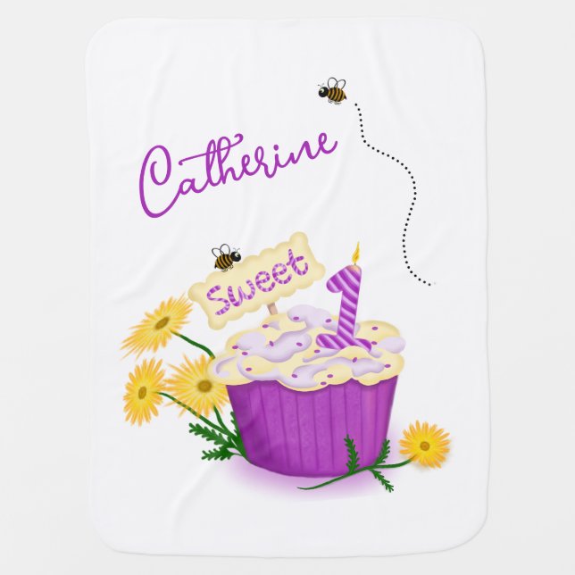 Delicate Purple Yellow Daisy Pastel 1st Birthday Baby Blanket (Front)
