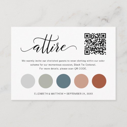 Delicate QR Code Wedding Color Palette Attire Card