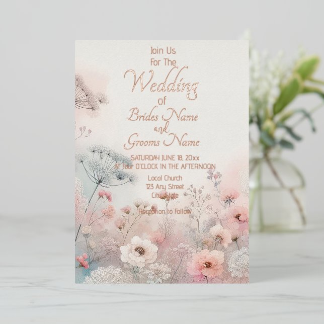 Delicate Queen Anne's Lace Wedding Foil Invitation (Standing Front)