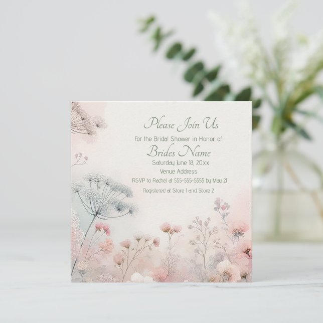 Delicate Queen Ann's Lace Bridal Shower Invitation (Standing Front)
