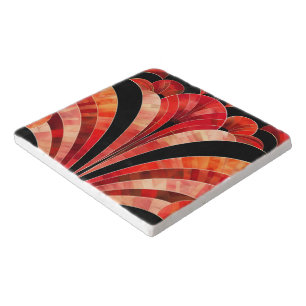 Delicate Red and Black Art Deco Marble Trivet