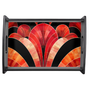 Delicate Red and Black Art Deco Small Serving Tray