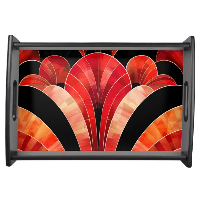 Delicate Red and Black Art Deco Small Serving Tray (Front)