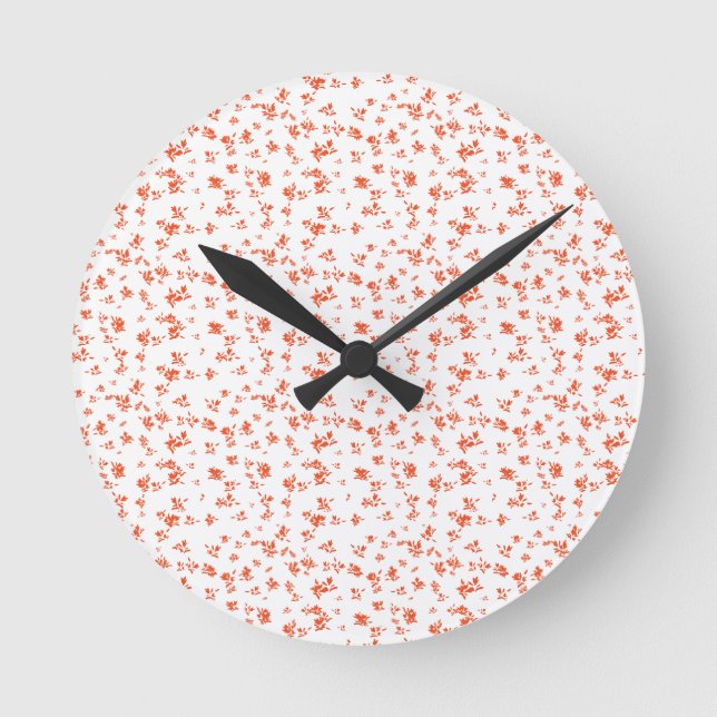 Delicate Red Floral Pattern on Soft Cream  Round Clock (Front)