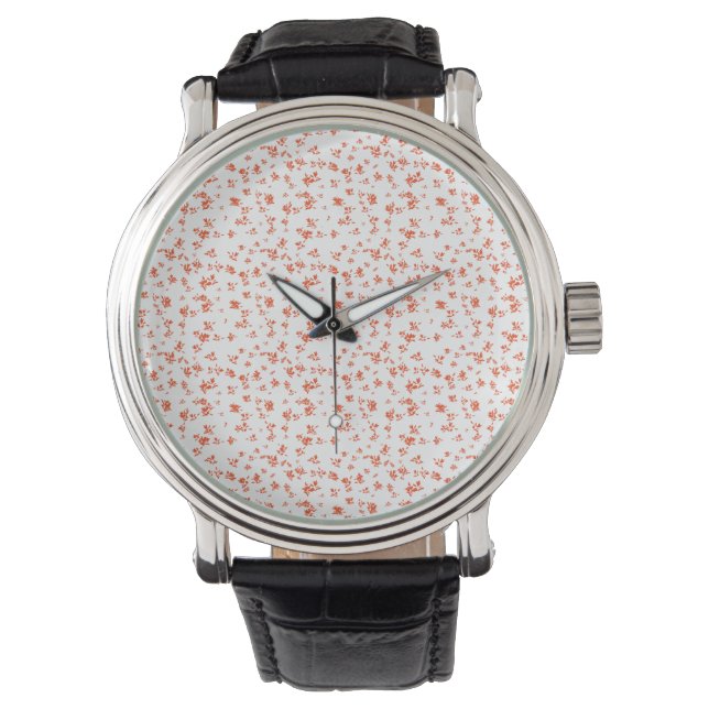 Delicate Red Floral Pattern on Soft Cream  Watch (Front)