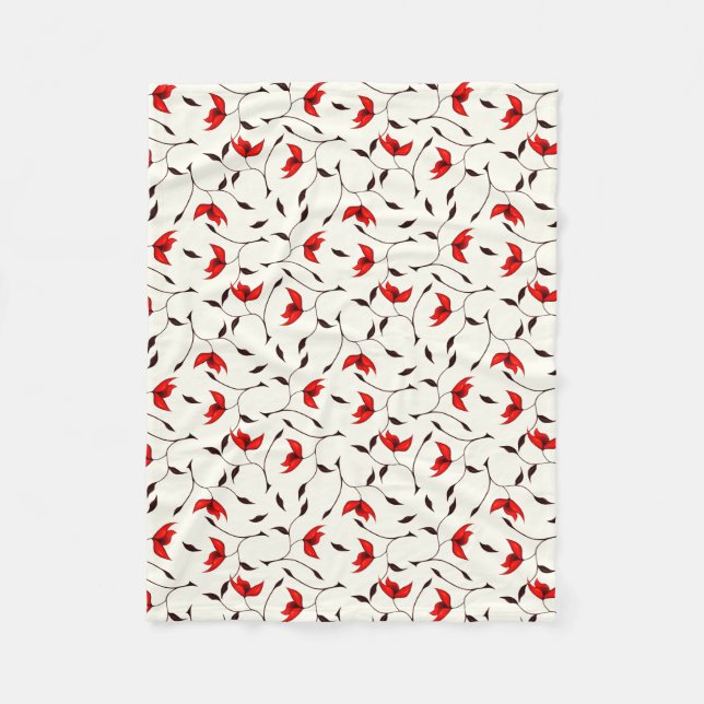 Delicate Red Flower Pattern Fleece Blanket (Front)