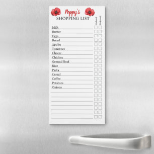 Delicate Red Poppy Pre-filled Shopping List Magnetic Notepad