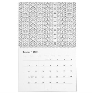 Delicate, repeating light gray floral pattern on a calendar