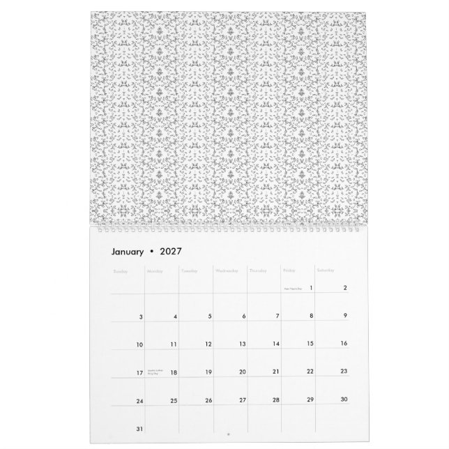 Delicate, repeating light gray floral pattern on a calendar (Jan 2027)