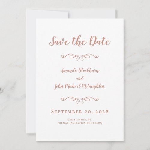 Delicate Romantic Calligraphy Rose Gold Pink Chic Save The Date